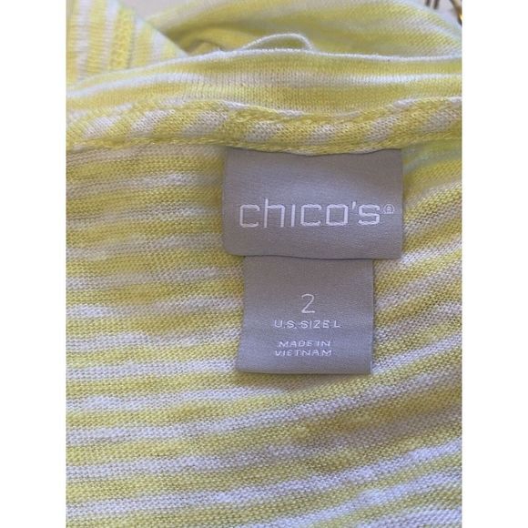 Chicos Womens Yellow Striped Linen Drop Shoulder Tunic Top Size 2 Large - Picture 7 of 10